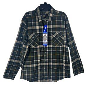Freedom Foundry Fleece Shirt Mens L Plaid Green & Beige Long Sleeve
